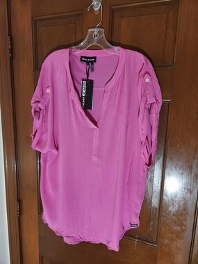 DKNY Jeans Pink Split-Neck Women's Top